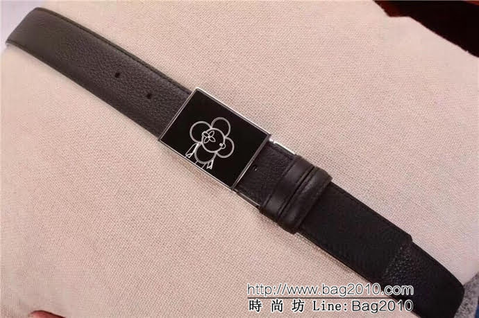 路易威登LV 太陽花專櫃同步更新 專櫃原版LV鋼扣 雙面原版荔枝紋牛皮 男士皮帶  xfp1239